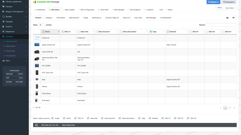 Комплексные SEO настройки OpenCart